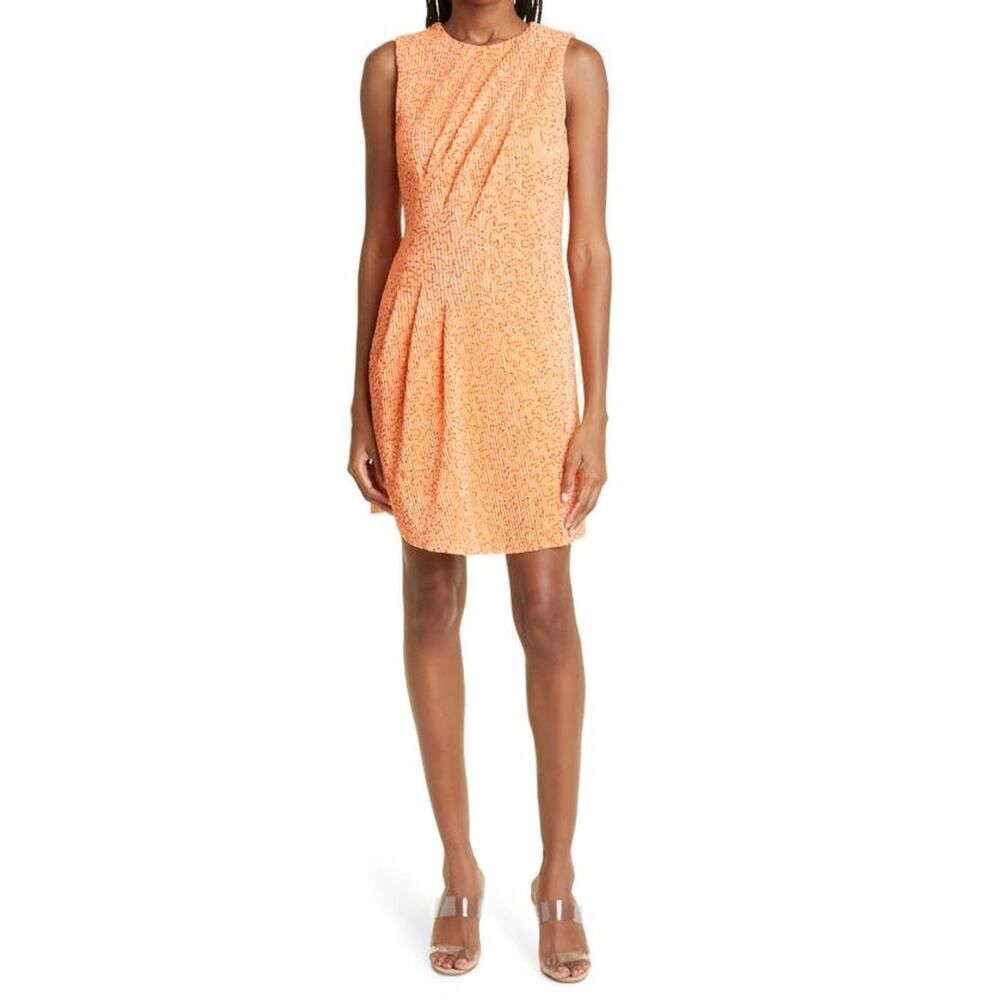 Stine Goya Louiza Sequined Mini Dress Women's Large Orange Metallic Knitted NWT